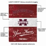 customized mississippi state bulldogs grunge texture maroon white blanket best selling