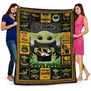 customized missouri tigers baby yoda black blanket fashion forward