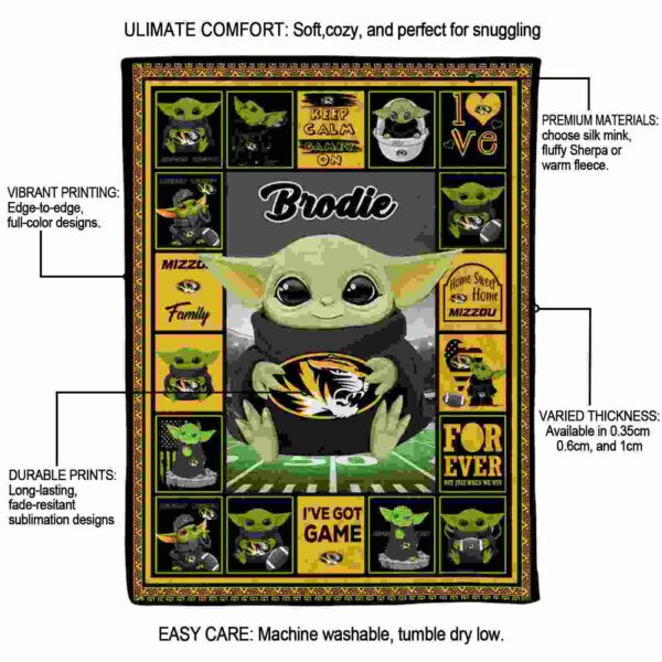 customized missouri tigers baby yoda black blanket new arrival