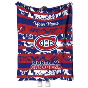 customized montreal canadiens floral stripes red white blanket best selling
