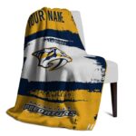 customized nashville predators paint strokes gold white blanket best selling