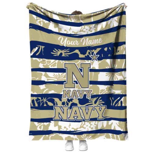 customized navy midshipmen floral stripes blue white blanket best selling