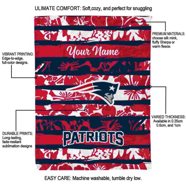 customized new england patriots floral stripes blue white blanket new arrival