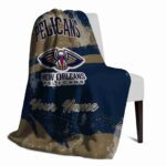 customized new orleans pelicans grunge streaks navy blanket best selling