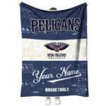 customized new orleans pelicans grunge texture navy white blanket best selling