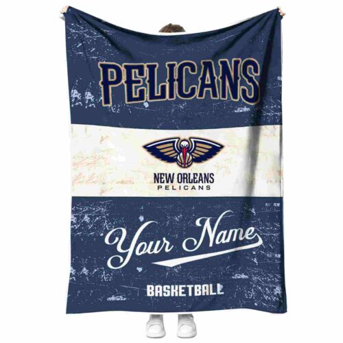 customized new orleans pelicans grunge texture navy white blanket best selling