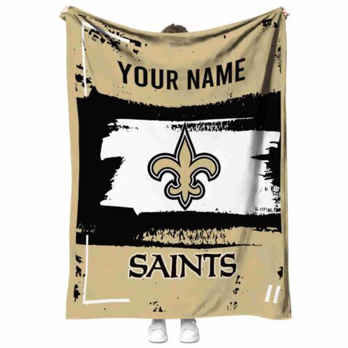 customized new orleans saints paint strokes gold white blanket best selling