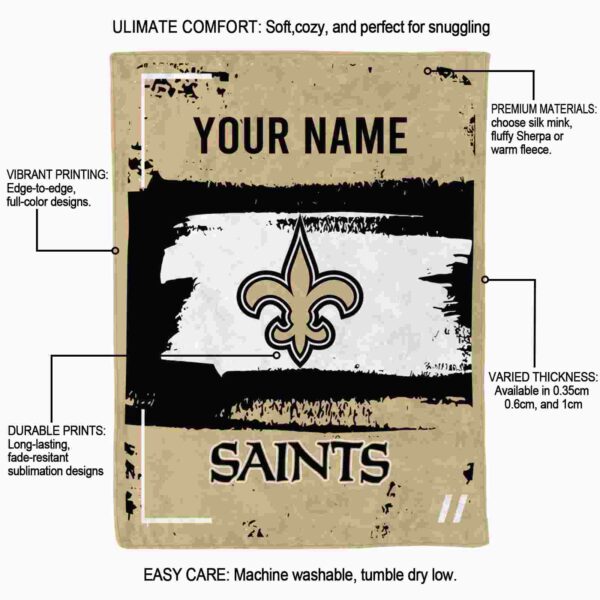 customized new orleans saints paint strokes gold white blanket new arrival