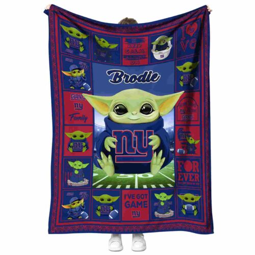 customized new york giants baby yoda blue blanket best selling