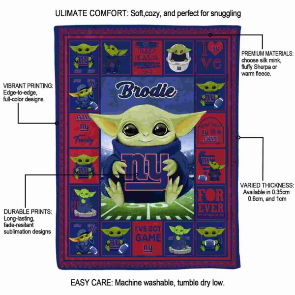 customized new york giants baby yoda blue blanket new arrival