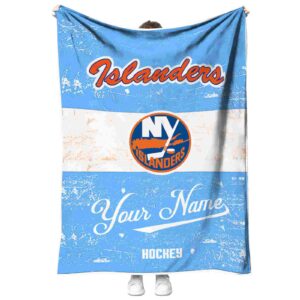 customized new york islanders grunge texture blue white blanket best selling