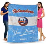customized new york islanders grunge texture blue white blanket best selling