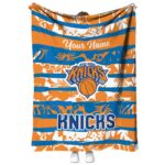customized new york knicks floral stripes blue white blanket best selling