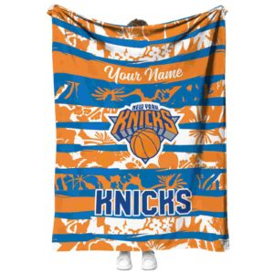 customized new york knicks floral stripes blue white blanket best selling