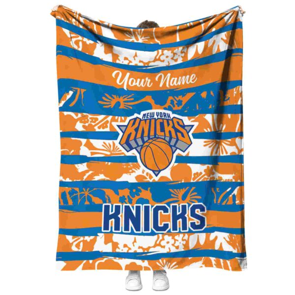customized new york knicks floral stripes blue white blanket best selling