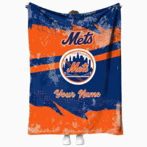 customized new york mets grunge streaks blue blanket best selling