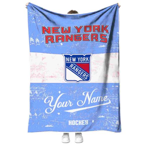 customized new york rangers grunge texture blue white blanket best selling