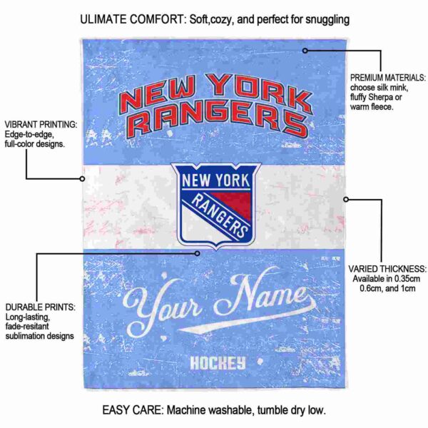 customized new york rangers grunge texture blue white blanket new arrival