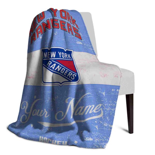 customized new york rangers grunge texture blue white blanket top rated