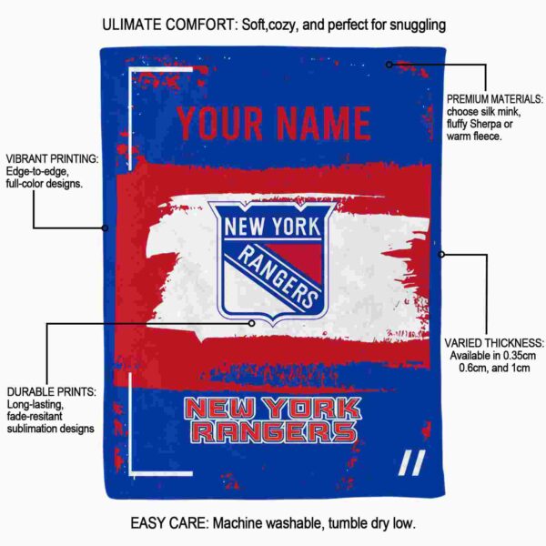 customized new york rangers paint strokes blue white blanket new arrival