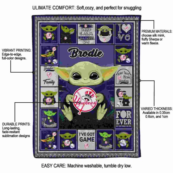 customized new york yankees baby yoda navy blanket new arrival