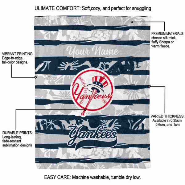 customized new york yankees floral stripes navy white blanket new arrival
