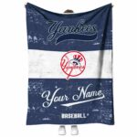 customized new york yankees grunge texture navy white blanket best selling