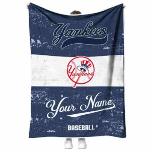 customized new york yankees grunge texture navy white blanket best selling
