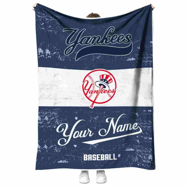 customized new york yankees grunge texture navy white blanket best selling