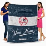 customized new york yankees grunge texture navy white blanket fashion forward