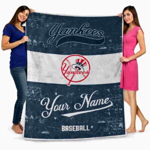 customized new york yankees grunge texture navy white blanket fashion forward