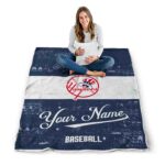 customized new york yankees grunge texture navy white blanket high quality