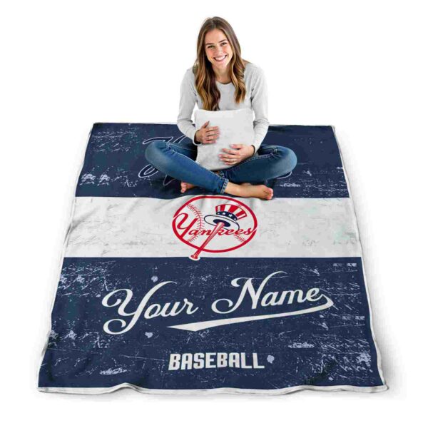 customized new york yankees grunge texture navy white blanket high quality