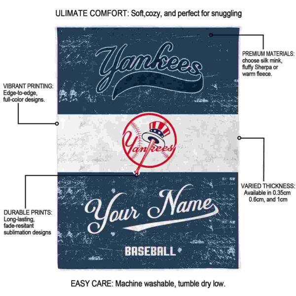 customized new york yankees grunge texture navy white blanket new arrival
