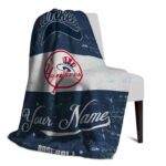 customized new york yankees grunge texture navy white blanket top rated