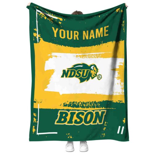 customized north dakota state bison paint strokes green white blanket best selling