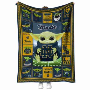 customized notre dame fighting irish baby yoda navy blanket best selling