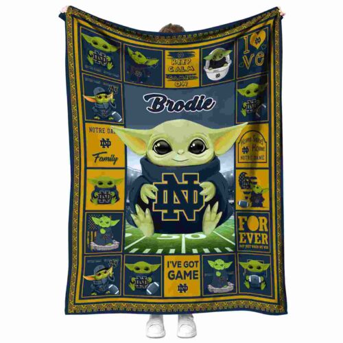 customized notre dame fighting irish baby yoda navy blanket best selling