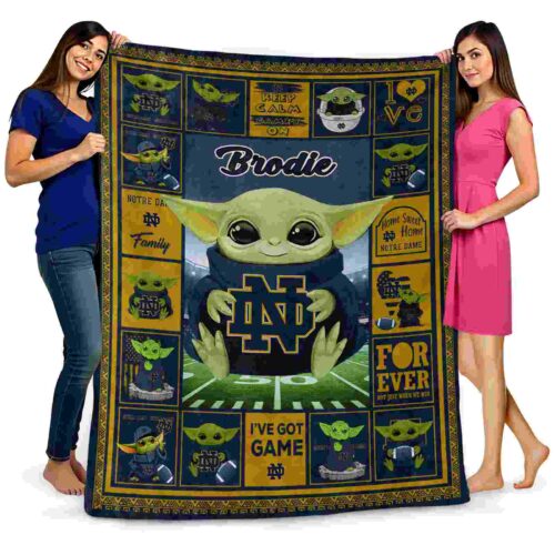 customized notre dame fighting irish baby yoda navy blanket fashion forward
