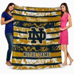 customized notre dame fighting irish floral stripes navy white blanket best selling