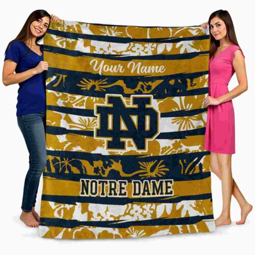 customized notre dame fighting irish floral stripes navy white blanket fashion forward