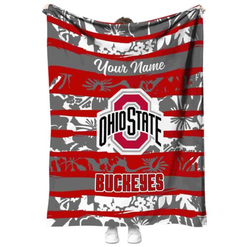 customized ohio state buckeyes floral stripes scarlet white blanket best selling