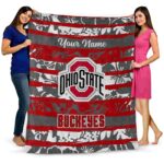 customized ohio state buckeyes floral stripes scarlet white blanket best selling