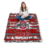 customized ohio state buckeyes floral stripes scarlet white blanket best selling