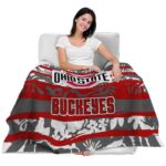 customized ohio state buckeyes floral stripes scarlet white blanket best selling