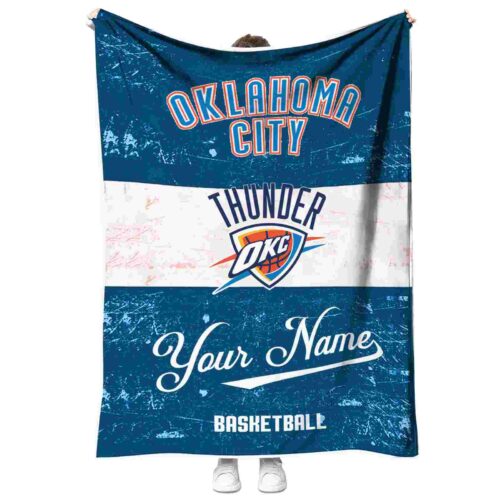 customized oklahoma city thunder grunge texture blue white blanket best selling