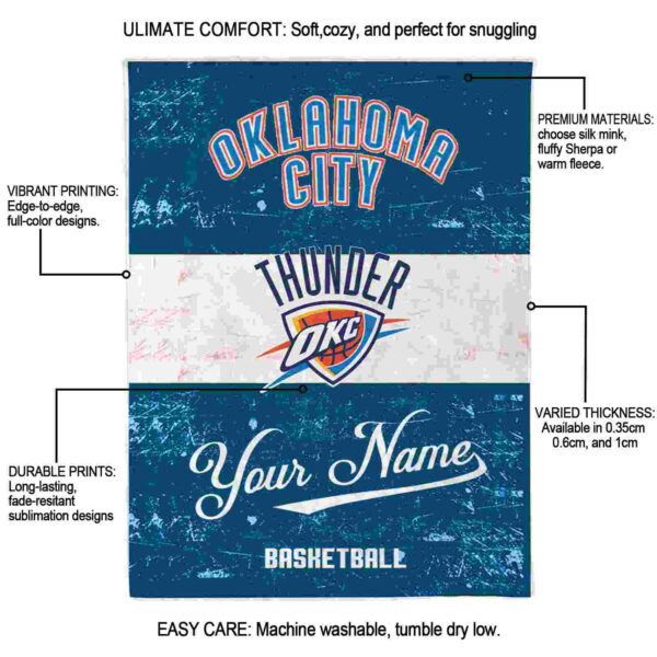 customized oklahoma city thunder grunge texture blue white blanket new arrival