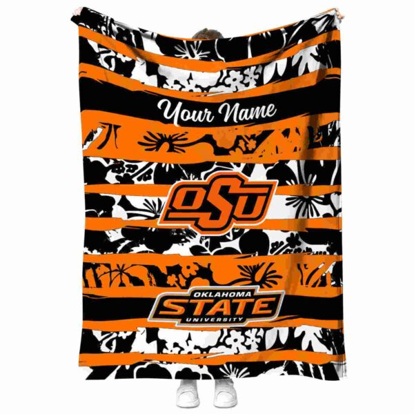 customized oklahoma state cowboys floral stripes orange white blanket best selling
