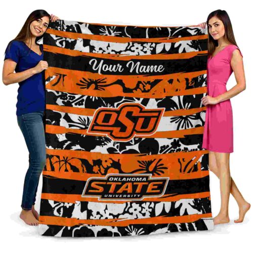 customized oklahoma state cowboys floral stripes orange white blanket fashion forward