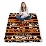 customized oklahoma state cowboys floral stripes orange white blanket high quality